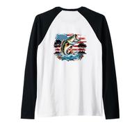 Patriotic Largemouth Bass American Flag Backprint Raglan Baseball Tee