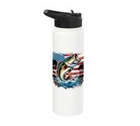 Patriotic Largemouth Bass American Flag Backprint Stainless Steel Insulated Water Bottle