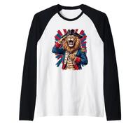 Patriotic Lion General Saluting July 4th Raglan Baseball Tee