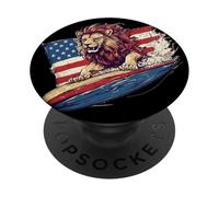 Patriotic Lion Riding the Waves in Style for Boys and Girls PopSockets Adhesive PopGrip
