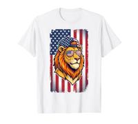 Patriotic Lion Sunglasses Cool American Pride Value Graphic T-Shirt, Men, White, S
