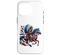 Patriotic Native American Chief on Horseback USA Flag Colors Case for iPhone 16 Pro