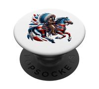 Patriotic Native American Chief on Horseback USA Flag Colors PopSockets Adhesive PopGrip