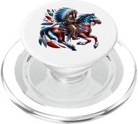 Patriotic Native American Chief on Horseback USA Flag Colors PopSockets PopGrip for MagSafe