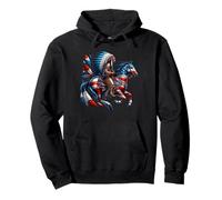 Patriotic Native American Chief on Horseback USA Flag Colors Pullover Hoodie