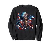 Patriotic Native American Chief on Horseback USA Flag Colors Sweatshirt