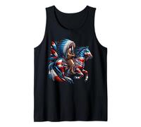 Patriotic Native American Chief on Horseback USA Flag Colors Tank Top
