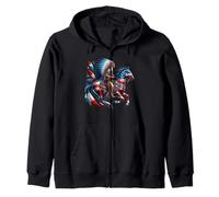 Patriotic Native American Chief on Horseback USA Flag Colors Zip Hoodie
