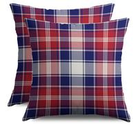 Patriotic Navy Blue Red White Plaid Pillow Covers 18X18 Set of 2, 4th of July Print Decorative Throw Pillowcases Outdoor Farmhouse Memorial Day Independence Holiday Cushion Cases Couch Sofa Bed Decor