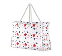 Patriotic Pattern Red White Blue Portable Tote Bags for Travel with Side Pocketes Weekender Travel Bag for Pool Gym Grocery Travel