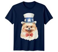 Patriotic Pomeranian Dog 4th of July Mens T-Shirt USA Patriotic Tee L Navy Blue