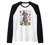 Patriotic Puppy Uncle Sam Hat 4th of July Dog Raglan Baseball Tee