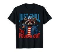 Patriotic Raccoon Just Chill the Fourth Out 4th of July USA T-Shirt