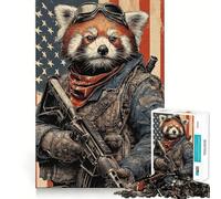 Patriotic Red Panda Soldier Jigsaw Puzzle for Adults 1000 Pieces Intellect Toy Peaceful Fun Precise Cut Santa Wish List (50x75cm)