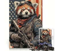 Patriotic Red Panda Soldier Jigsaw Puzzle for Adults 1000 Pieces Intellect Toy Peaceful Fun Precise Cut Santa Wish List (50x75cm)