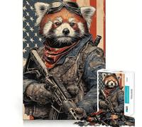 Patriotic Red Panda Soldier Jigsaw Puzzles for Adults 1000 Piece Reason Skill Toy Anxiety Relief Exact Cut Elegant Gift (38x26cm)