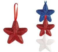 Patriotic Red White Blue Star Decorations 36pcs Foam Glitter Hanging Ornaments with Strings Independence Day Indoor Outdoor Decor for 4th of July(24pcs)