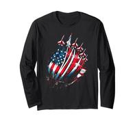 Patriotic Red White Blue USA Flag Fighter Jets 4th of July Long Sleeve T-Shirt