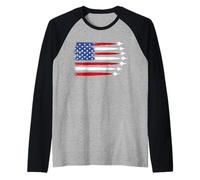 Patriotic Red White Blue USA Flag Fighter Jets 4th of July Raglan Baseball Tee