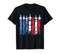 Patriotic Red White Blue USA Flag Fighter Jets 4th of July T-Shirt