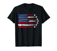 Patriotic Red White Blue USA Flag Fighter Jets 4th of July T-Shirt
