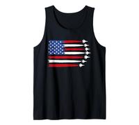 Patriotic Red White Blue USA Flag Fighter Jets 4th of July Tank Top