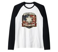 Patriotic Retired Paramedic American Flag Retirement USA EMT Raglan Baseball Tee