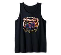 Patriotic Semi Truck Trucker Design with Drip Look Tank Top