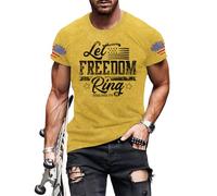 Patriotic Shirts for Men | Patriotic USA Flag Crew Neck | Loose Fit Graphic Tees Fashion Tops Short Sleeve | Yellow 3XL
