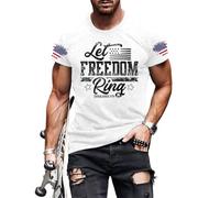 Patriotic Shirts for Men | Patriotic USA Flag Crew Neck | Loose Fit Graphic Tees Fashion Tops Short Sleeve | White 5XL