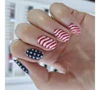 Patriotic Short Square Fake Nail Nails French Tip Press Full Cover Fake Nails Independence Day Nail Glue