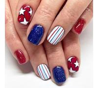 Patriotic Short Square False Nails French Tip Press on Full Covers Fake Independence Day Glues on Artificial False Nails