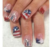 Patriotic Short Square False Nails French Tip Press on Full Covers Fake Independence Day Glues on Full Covers Fake
