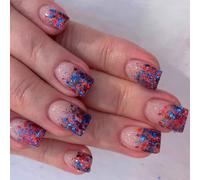 Patriotic Short Square False Nails French Tip Press on Full Covers Fake Independence Day Glues on Independence Day French Tip Press on