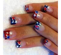 Patriotic Short Square False Nails French Tip Press On Full Covers Fake Independence Day Glues On Independence Day French Tip Press On Nail