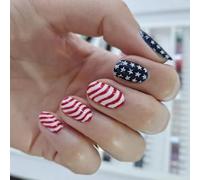 Patriotic Short Square False Nails French Tip Press On Full Covers Fake Independence Day Glues On Independence Day French Tip Press On Nail