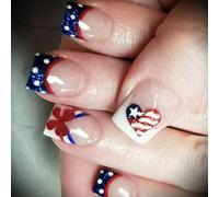 Patriotic Short Square False Nails French Tip Press On Nails Full Covers Fake Nails Independence Day Glues On Nails
