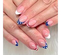 Patriotic Short Square False Nails French Tip Press On Nails Full Covers Fake Nails Independence Day Glues On Nails