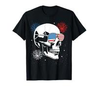 Patriotic Skull US Flag Sun Glasses Fireworks 4th of July T-Shirt