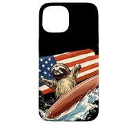 Patriotic Sloth Mastering the Surfboard Outfit Case for iPhone 15