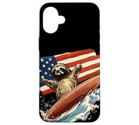 Patriotic Sloth Mastering the Surfboard Outfit Case for iPhone 16 Plus