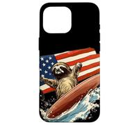 Patriotic Sloth Mastering the Surfboard Outfit Case for iPhone 16 Pro Max