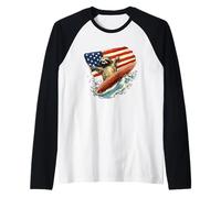 Patriotic Sloth Mastering the Surfboard Outfit Raglan Baseball Tee