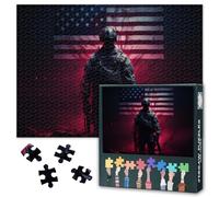 Patriotic Soldier Silhouette Jigsaw Puzzle 1000 Pieces American Flag Military Art Puzzle for Adults Memorial Day Home Decor Wall Art Puzzle 27.5 x 19.7 Inches