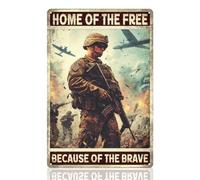 Patriotic Soldier Wall Decor Sign Home of the Free Because of the Brave Man Cave Wall Art Garage Vintage Metal Tin Poster for Home Room Decoration Gift