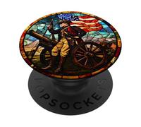 Patriotic Soldier with Cannon and USA Flag Art PopSockets Adhesive PopGrip