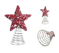 Patriotic Star Glitter Tree Topper, Christmas Tree Topper Red White and Blue Decoration for Independence for Xmas Holiday Home Decor Party Use(Red + Silver)