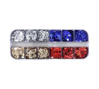 Patriotic Star Sequins, 12-Grid Nail Glitter Set, Star Shape Manicure Charms, Colorful Nail Arts Supplies for Festive Designs, Holiday Decorating