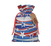 Patriotic Stars Strips Independence Day Print Christmas Drawstring Gift Bag, Burlap Favor Pouch For Birthday And Holiday Celebrations-S Size
