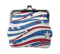 Patriotic Stars Strips Independence Day Print Coin Purse for Women Cute PU Leather Kiss-lock Change Purse Wallet, Black, One Size, Pattern